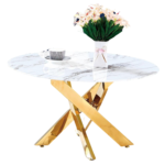Table Basse Ronde Jessy Gold Marbre Blanc 80x45 Cm