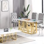 Table Repas Portofino Gold Marbre Blanc 180x90cm