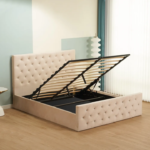 Lit Coffre Victoria Capitonne Avec Diamant Velours Beige160x200 – Image 3