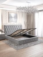 Lit Coffre Corsica en Velours Gris 160x200cm – Image 4