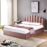Lit Doha Velours Rose Avec Coffre 160x200 Cm