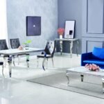 Table A Manger Baroque Chrome Marbre Blanc 150x90x75 Cm