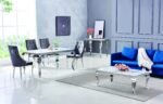 Table A Manger Baroque Chrome Marbre Blanc 150x90x75 Cm