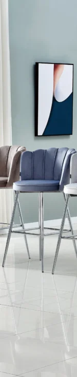 Lot De 2 Tabourets De Bar Nymphea Chrome Velours Silver$