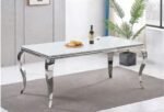 Table Repas Baroque Chrome Resine Blanche 150x90x75 Cm – Image 2