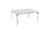 Table Repas Baroque Carrée Chrome Marbre Blanc 140x140x75 Cm