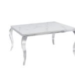 Table Repas Baroque Carrée Chrome Marbre Blanc 140x140x75 Cm