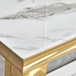 Table Repas Baroque Carrée Gold Marbre Blanc 140x140x75 Cm