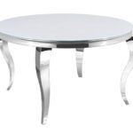 Table Repas Baroque Ronde Chrome Verre Ultra Blanc 130x75 Cm