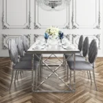 Table Repas Levanto Chrome Resine Blanche 180x90 Cm