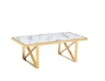 Table Repas Levanto Gold Marbre Blanc 180x90 Cm