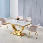 Table à Manger Trofy Gold Marbre Blanc 150x90x75 Cm