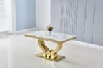 Table à Manger Trofy Gold Marbre Blanc 150x90x75 Cm – Image 3
