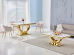 Table à Manger Trofy Gold Marbre Blanc 150x90x75 Cm – Image 4