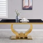 Table à Manger Trofy Gold Marbre Noir 150x90x75 Cm