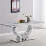 Table Repas Trofy Chrome Marbre Blanc 180x90x75 Cm