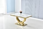 Table Repas Trofy Gold Marbre Blanc 180x90x75 Cm – Image 2