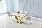 Table Repas Trofy Gold Marbre Blanc 180x90x75 Cm