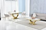 Table Repas Trofy Gold Marbre Blanc 180x90x75 Cm – Image 3