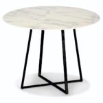 Table Repas Heloise Pieds Metal Noir Marbre Blanc 120 Cm De Diametre