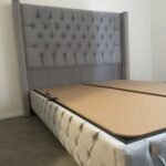 Lit Coffre Box Cloute Gris/ Beige  160x200cm