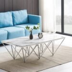 Table Basse Gizeh Rectangle Chrome Marbre Blanc 130x70x42 Cm