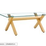 Table Basse IXE Pied Bois Plateau Transparent 120x60x45 Cm