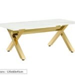 Table Basse IXE Pied Gold Plateau Marbre Blanc 120x60x45 Cm