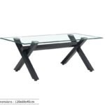 Table Basse IXE Pied Métal Plateau Transparent 120x60x45 Cm