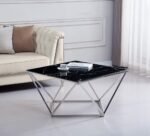 Table Basse Alina Chrome Verre Marbre Noir Alina 80x80x45 Cm