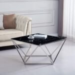 Table Basse Alina Chrome Verre Marbre Noir Alina 80x80x45 Cm