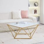 Table Basse Alina Gold Verre Marbre Blanc Alina 80x80x45 Cm