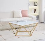 Table Basse Alina Gold Verre Marbre Blanc Alina 80x80x45 Cm – Image 3