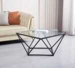 Table Basse Alina Metal Noir Verre Transparent Alina 80x80x45 Cm