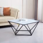 Table Basse Alina Metal Noir Verre Marbre Blanc Alina 80x80x45 Cm