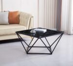 Table Basse Alina Metal Noir Verre Marbre Noir Alina 80x80x45 Cm