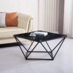 Table Basse Alina Metal Noir Verre Marbre Noir Alina 80x80x45 Cm