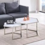 Table Basse Gigogne Hexagona Chrome Blanc Ultra 90+77x43+37 Cm