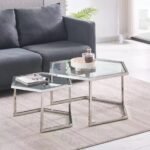 Table Basse Gigogne Hexagona Chrome Transparent 90+77x43+37 Cm