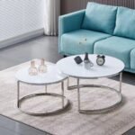 Table Basse Gigogne Chrome Plateau en Ultra Blanc 80x45 + 60x38 Cm – Image 2