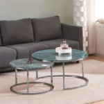 Table Basse Gigogne Chrome Marbre Gris Vert 80x45 + 60x38 Cm
