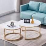 Table Basse Gigogne Gold Plateau Ultra Blanc 80x45 + 60x38 Cm – Image 2