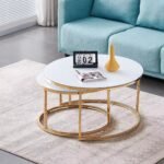 Table Basse Gigogne Gold Plateau Ultra Blanc 80x45 + 60x38 Cm