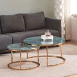 Table Basse Gigogne Romeo Golde Marbre Gris Vert 80x45 + 60x38 Cm