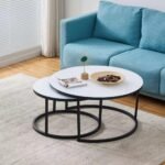 Table Basse Gigogne Métal Noir Plateau Verre Ultra Blanc 80x45 + 60x38 Cm