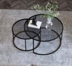 Table Basse Gigogne Métal Noir Plateau Verre Transparent 80x45 + 60x38 Cm – Image 2