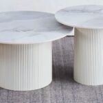 Table Basse Gigogne Polpo Pied Beige Plateau Marbre Gris70X70X38 + 50X50X45CM