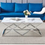 Table Basse Triangle Chrome Marbre Blanc 120x60 Cm