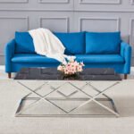 Table Basse Triangle Chrome Marbre Noir 120x60 Cm