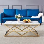 Table Basse Triangle Gold Marbre Blanc 120x60 Cm